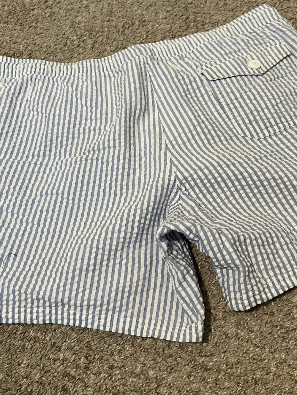 J. Crew Blue and White Seersucker Drawstring Swim Shorts Size XL